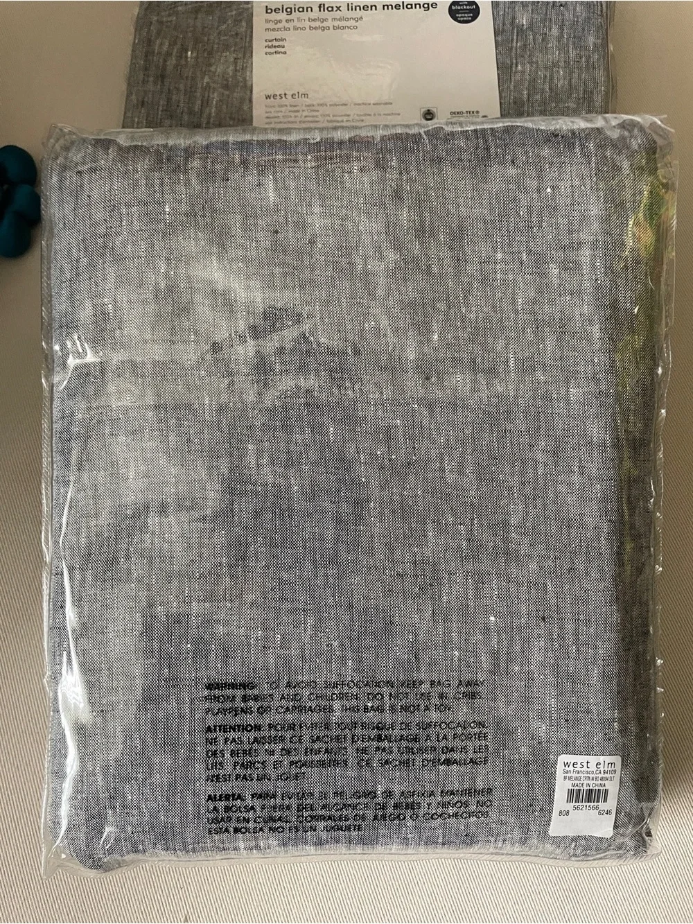 NWT West Elm Belgian Flax Linen Melange Black out Panel - Heathered Gray 48”x84”